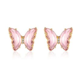 Stud Selling Women Girls Lovely Crystal Butterfy Earrings Fashion Gold Pink Purple Kroean Beauty Earring Jewellery Factory Price Drop De Dhf2M