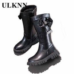 Boots Winter Girls Leather Shoe Children Fashion Long Boots Kids Girls Bow Princess Shoes 412Y Kids Footwear Sonw Boots Plush Warm J230816