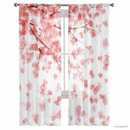 Curtain Pink Cherry Blossoms Tulle Curtains for Living Room Bedroom Decoration Chiffon Sheer Kitchen Window Curtain Drapes