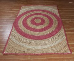 Carpets Rug Natural Jute Carpet Hand Braided Pink Stripe Modern Home Rustic Floor Mat 4x6ft Area Rugs