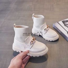 Boots AINYFU Autumn New Girls Leather Boots Children's Metal Chains Princess Shoes Kids Fashion Soft Socks Boots Size 2636 H104 J230816