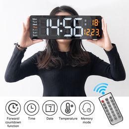 Wall Clocks Wall-mounted Digital Wall Clock with Adapter Remote Control Date Week Display Table Alarm Clock Large LED Clock LivingRoom Decor 230815