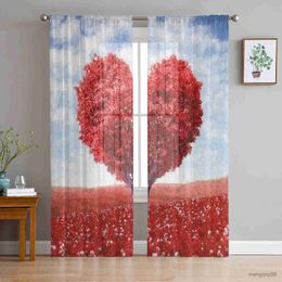 Curtain Love Tree Red Modern Sheer Curtains for Living Room Bedroom Tulle Curtains Window Curtain Kitchen Hotel Decor R230816