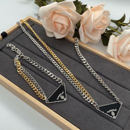 Necklace Women Chain Necklace Bracelet Set 18K Gold Plated 925 Silver Classic Triangle Pendant Letter Engraved Personalized Stainless Steel