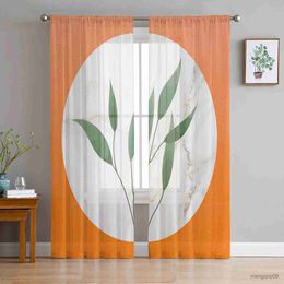 Curtain Orange Marble Summer Leaves Sheer Window Curtains for Bedroom Drapes Home Decor Tulle Curtains for Living Room Chiffon Curtains R230816