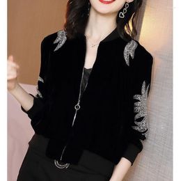 Women's Jackets Short Coat Women Spring Autumn Loose Sequin Black Cardigan Casual Baseball Tops Female Fashion Gold Velvet Zipper Jacket