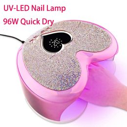 Nail Dryers 96W UV-LED Nail Lamp Professional Heart Shape Gel Polish Cure Lamp Pink Sun Light Nail Drying Manicure Machine With 230815