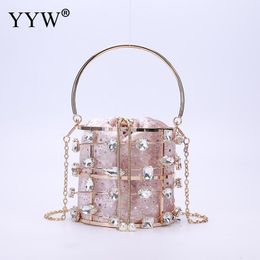 Evening Bags Women Handbags With Large Diamonds Evening Party Clutch Pink Velour Bucket Bag Luxury Designer Chian Shoulder Bags bolso 230815