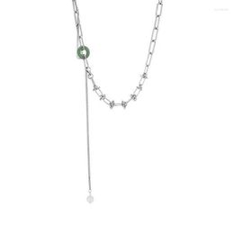 Pendant Necklaces Niche Design Feeling Tying Rope Emerald Jade Splicing Necklace Women's High Sense Tassel Collarbone Chain