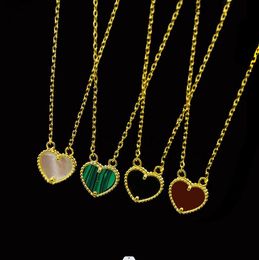 New designed fashion 925 silver Gold-plated Peach Heart Shell Agate Malachite Pendant necklace Titanium Steel love beads chain Bracelet Designer Jewellery T0815