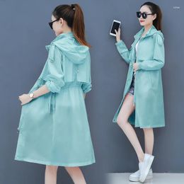 Women's Trench Coats Summer Women Long Sun Protection Clothing 2023 Solid Colour Lace Stitching Thin Section UV Jacket Female Outerwear