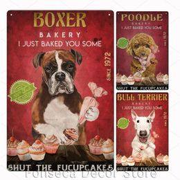 Dog Making Cake Metal Tin Sign Vintage Cute Animals Art Poster Iron Retro Painting Wall Decor Bar Pub Diner Cafe Home Man Cvae Pethouse Decoration 30X20CM w01