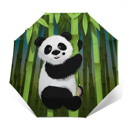 Umbrellas Automatic Umbrella Curious Panda Three-fold Women Men Rain