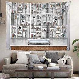 Tapestries 3D Bookshelf Tapestry Retro Style Home Decoration Tapestry Wall Hanging Decor Crow Sofa Blanket