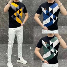 Men's T Shirts Patchwork High Elasticity Knit TShirt Men O-Neck Stretched Tee Shirt Homme Streetwear Fashion Summer Casual Knitted T-Shirts