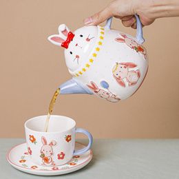 Cups Saucers Ceramic Animal Embossed Teapot Water Pitcher Coffee Cup Saucer Milk Mug Tea Relief Design Spoon Drinkware Jug