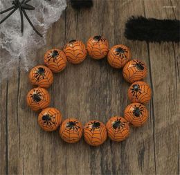 Bangle Pumpkin Spider Print Wooden Beaded Halloween Bracelets For Women Elastic & Bangles Jewelry Wholesale