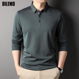 Mens Polos Top Grade Wool 47% Traceless Fashion Brand Luxury Designer Polo Shirt Casual Simple Long Sleeve Tops Men Clothing 230815