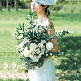 Wedding Flowers JaneVini 2023 White Bride Bouquet Artificial Green Eucalyptus Leaves Bridal Ramos De Novia Mariage