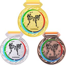 Decorative Objects Figurines Boxing Fight Medal Taekwondo Wrestling Competition Medals Universal Sport Souvenir Gold Silver Bronze Metal Customization 230815