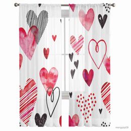 Curtain Love Card Doodle Sheer Window Curtains for Bedroom Hall Drapes Home Decor Tulle Curtains for Living Room Chiffon Curtains