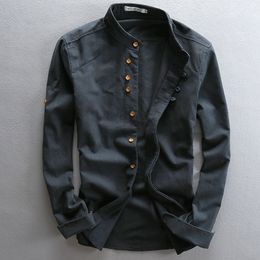 Mens Casual Shirts Linen Long Sleeve Slim Mandarin High Quality Men Business Cotton Autum Clothing Raised Collar 230815