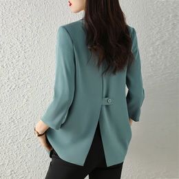 Womens Suits Blazers Chic Simple Notched Neck Blazer Nine Quarter Sleeve Jackets Fashion Coats Ladies Korean Office Clothing Spring Summer 230815