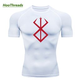 Men's T-Shirts Anime Berserk Print Mens Compression Shirts Short Sleeve Gym Workout Fitness Undershirts Quick Dry Athletic T-Shirt Tees Tops 230815