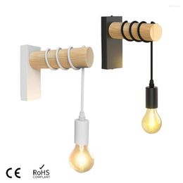 Wall Lamps Iron Wood Lamp E26 E27 Modern Nordic Sconce Indoor Light Fixture For Home Decor Dining Room Bedside Bedroom Lighting