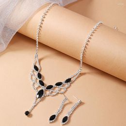 Necklace Earrings Set Women Jewelry V-shapded Rhinestone Geometric Ear Neck Luxury Bride Prom Wedding Hanging