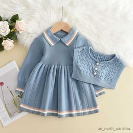 Girl's Dresses Baby Girl Knitted Preppy Dress Clothes Clothing for Children Kids Autumn Winter Collar Casual Sweater Vest+Short Dress R230816