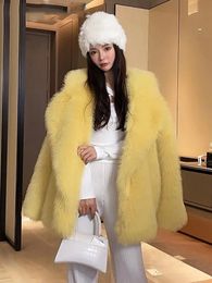 Korean Fashion Winter White Faux Fox Fur Jacket Women Fur Cardigan Luxury Mid Long Lapel Fake Fur Coat Ladies Coats