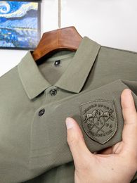Men's Polos High Quality 100 Cotton Shield Embroidery Lapel 2023 Design Business Casual Short Sleeve Polo Shirt Split Hem Summer 230815