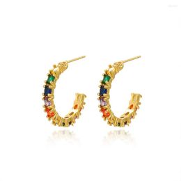 Hoop Earrings Korean Design Fashion Jewelry 18K Gold Plated Exquisite Color Zircon Elegant Women's Daily Work Accessories