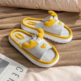 Slippers Linen Women's Home Thick Bottoms Non-slip Cute Cotton Couple Man Warm Fluffy Woman