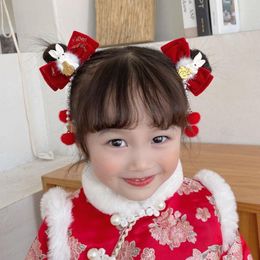 Hair Accessories Headdress Festive Bell Bow Butterfly Tassel Flower Year Hairpin Red Bangs Clip Accessory Girl