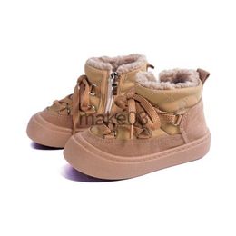 Boots 2023 New Winter Children's Snow Boots Leather Warm Plush Toddler Boys Shoes Zip Side Soft Sole Fashion Little Girls Boots J230816