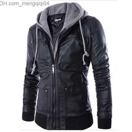 Men's Jackets New men's hooded leather jacket and Coats PU leather casual black M-XXL men's motorcycle leather jacket with hood Z230816