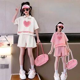 Clothing Sets Girl Summer Clothes Love Letter Short Turn-Down Collar T-Shirt Top Short Pants 2Pcs Suits Children Tracksuits Year
