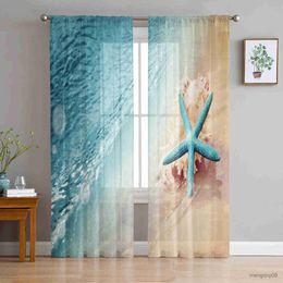 Curtain Beach Summer Blue Bedroom Curtain Window Treatment Drapes Tulle Curtains for Living Room Sheer Curtains R230816