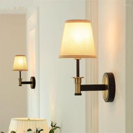 Wall Lamp American Country Black Gold Fabric Lamps Bedroom Bedside Mirror Front Living Room Single Sconces Lights