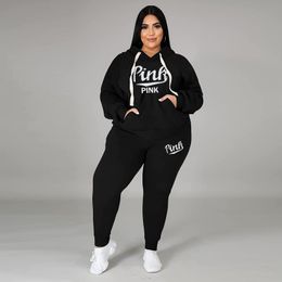 Women's Plus Size Pants XL 5XL Wholesale Drop Winter Women Clothing Two Piece Set Long Sleeve Hoodie Pant Sport Suits Female Outfit 230816