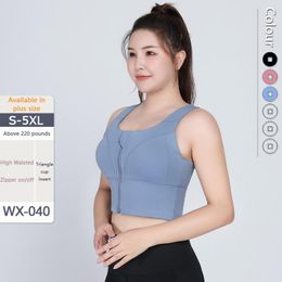Active Shirts S To 5XL Women'S Plus Size High Waist Front Zip Sports Yoga Bra Female Anti- Fitness Underwear Lady Cross Back Workout