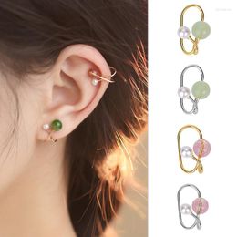 Backs Earrings Chinese Style Asymmetric Intersect Ear Clip For Women 1PC Non Piercing Pearl Stone Cuff Orbital Earing Jewellery F056