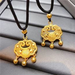 Pendant Necklaces Pure 999 Full Longevity Pendant 100% Copy Real 999 Gold 18k Bell Safety Lock Necklace Women's Colour for Women's Gifts 230815