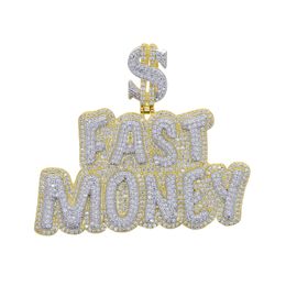 Hip Hop FAST MONEY Letters Pendant Necklace Jewellery Mens Rap Large Pendants