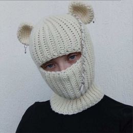 Beanie/Skull Caps Man Halloween Y2k Balaclava Bear Ear Hat Unisex Windproof Bear Ears Women Warm Riding Integrated Scarf Beanie Hat 230815