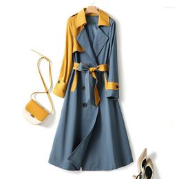 Women's Trench Coats Colorblock Coat Long Trenchcoat Double Breasted Turn Down Collar Patchwork Jacket Peacoat Womens With Belt