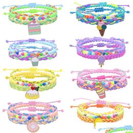 Identification Three In One Mtilayer Woven Cotton Rope Sweet Candy Icecream Bracelets Lucky Tibetan String Bracelet Handmade Braid J Dhnzl