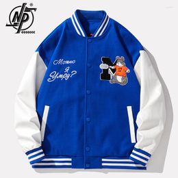 Men's Jackets Hip Hop Baseball Men Cartoon Letter Embroidery Patchwork Harajuku Varsity Jacket Loose Casual Bomber Coats Unisex